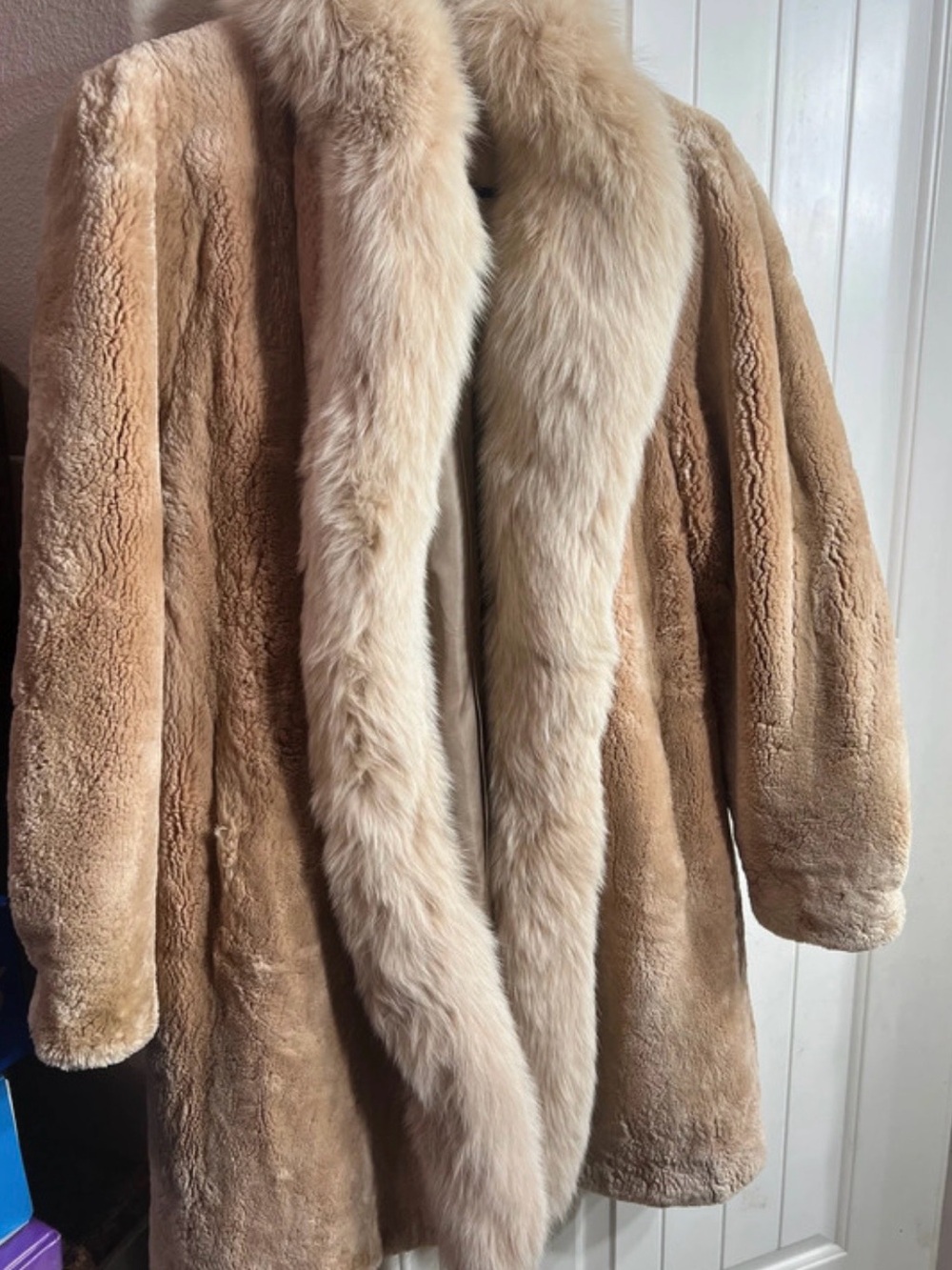Fur Trench Coat with Light Beige Fur Trim
